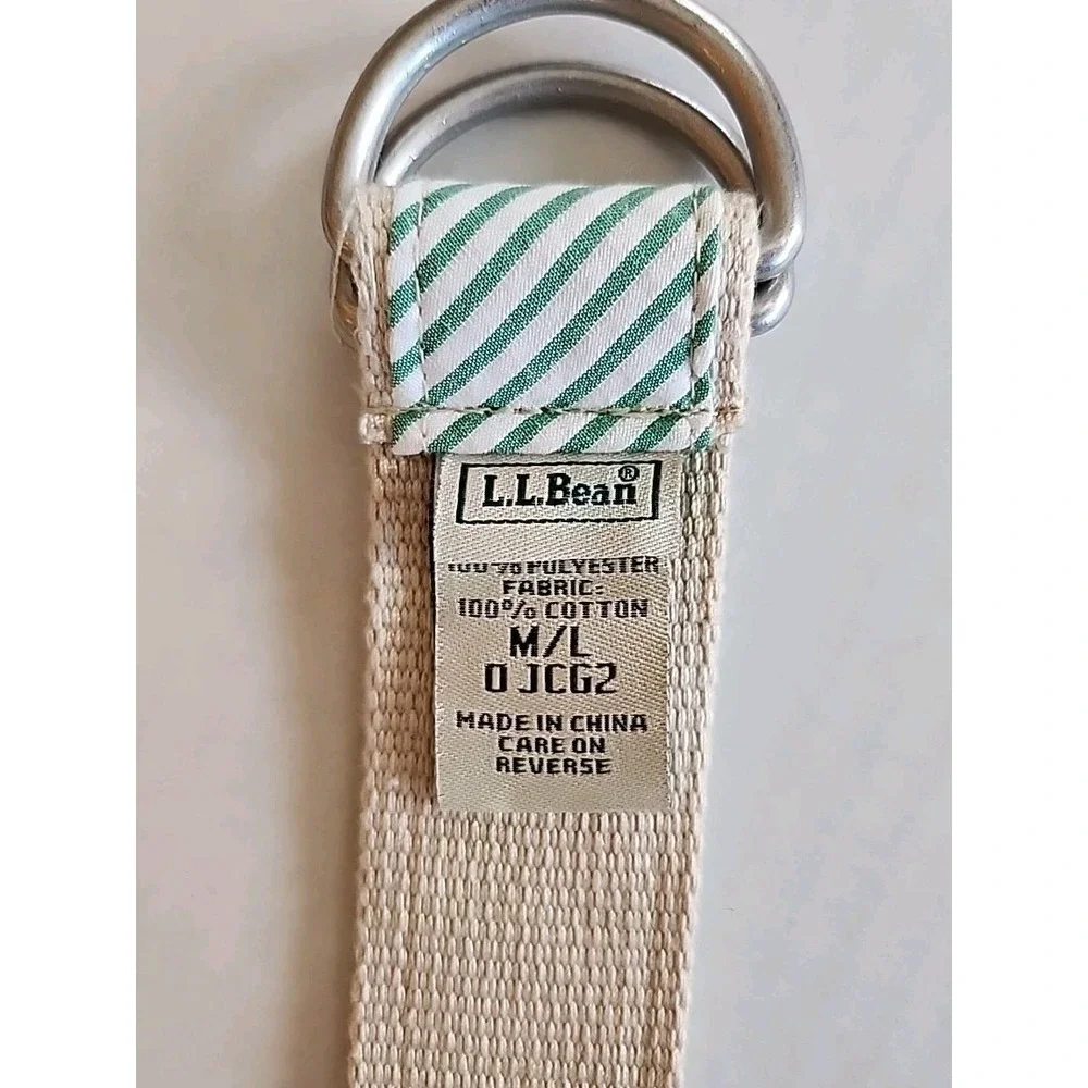 LL Bean Womens‎ D Ring Canvas Belt Size M/L Sail Boat Preppy Coastal Nautical